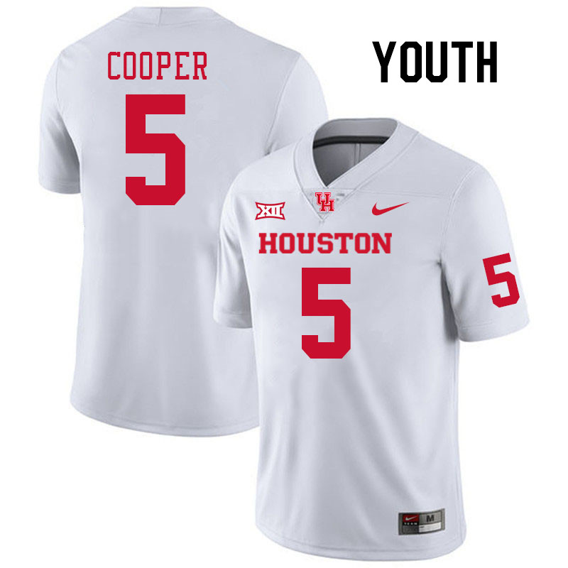 Youth #5 Keith Cooper Houston Cougars College Football Jerseys Stitched-White